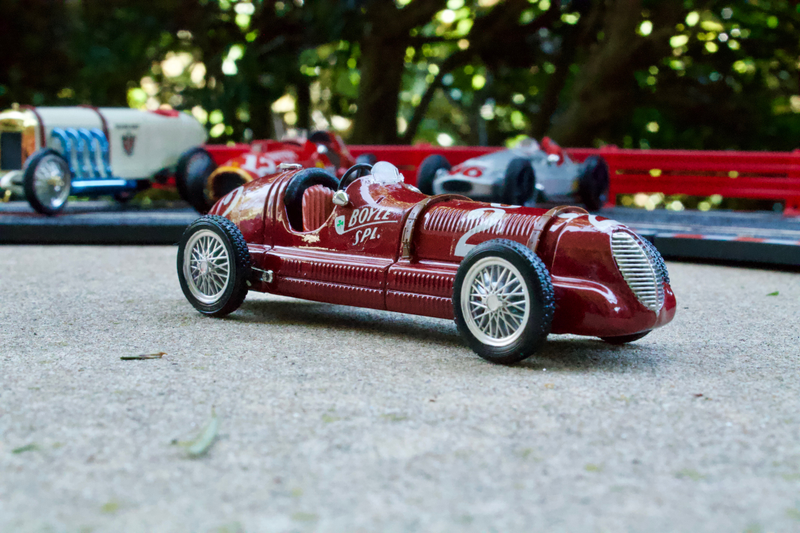 1937 Maserati 8CTF “Boyle Special Maserati,” 350 hp, won Indianapolis 500 in 1939 driven by Wilbur Shaw. Two 4-cylinder cast iron blocks, aluminum cracase and head, gear-driven double overhead camshaft fed by two superchargers.